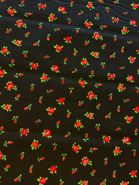 Puuvillakangas punaiset kukat